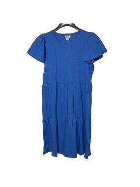 J. Crew Factory Knit Tiered Flutter Sleeve Mini Dress Sz MED Casual Lighweight